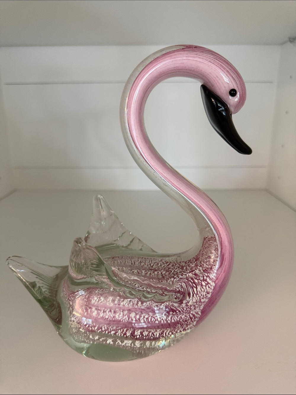 Pink Glass Swan Figurine - Decorative Home Art